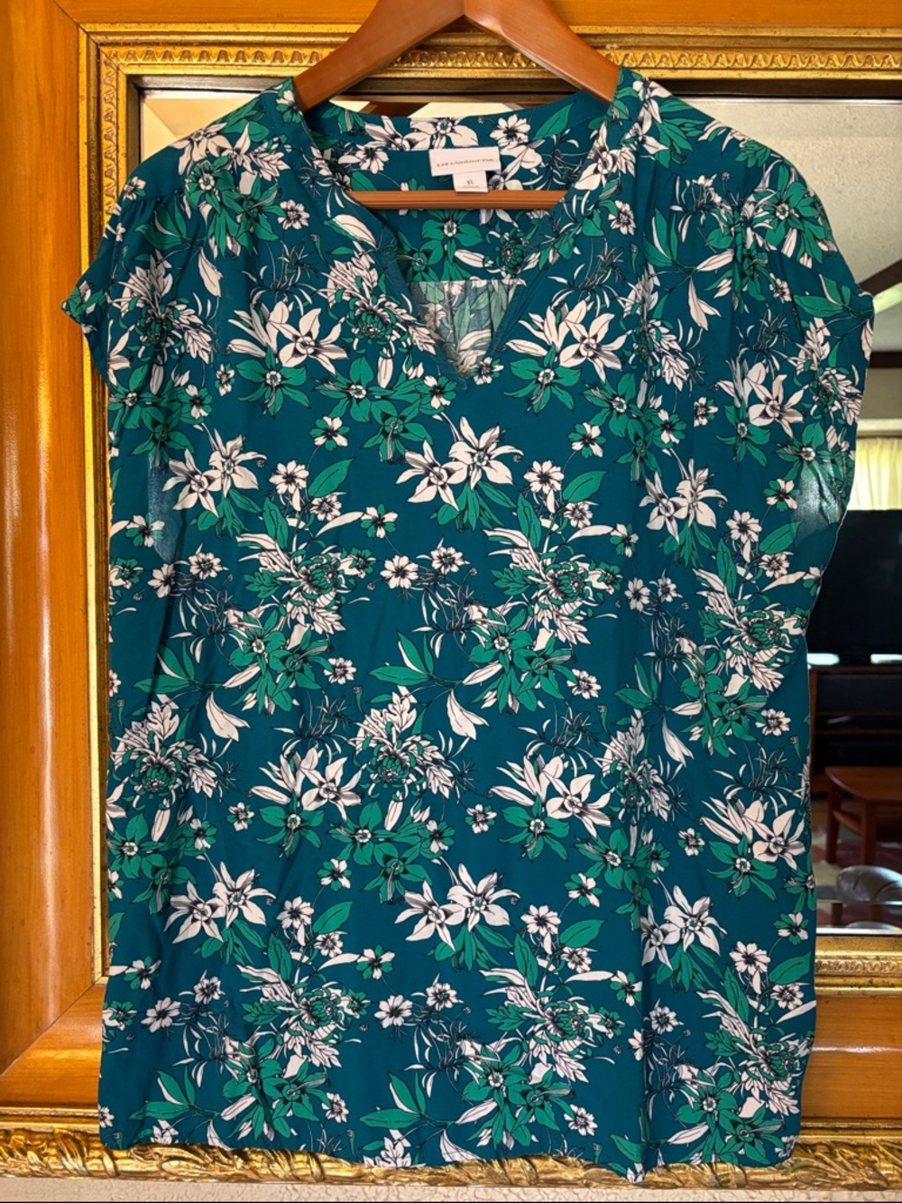Liz Claiborne Teal Floral Top - Size XL